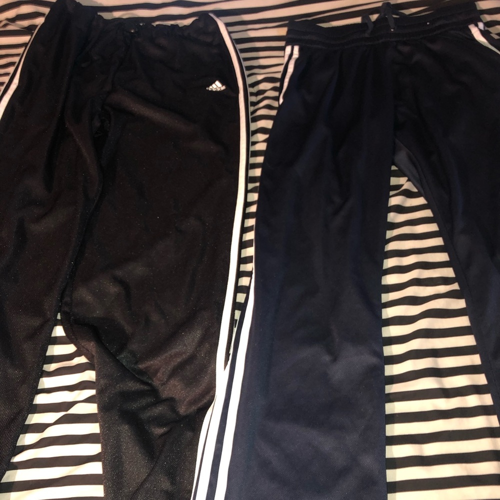 Black and blue Adidas joggers